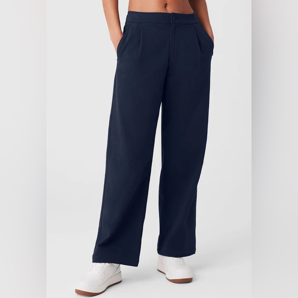 Alo Yoga Road Trip Wide Leg Pants L Navy High Rise Travel Workleisure Pant